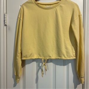 Lucky Brand Yellow Long Sleeve Crew Neck Cropped Sweatshirt with Tie Front